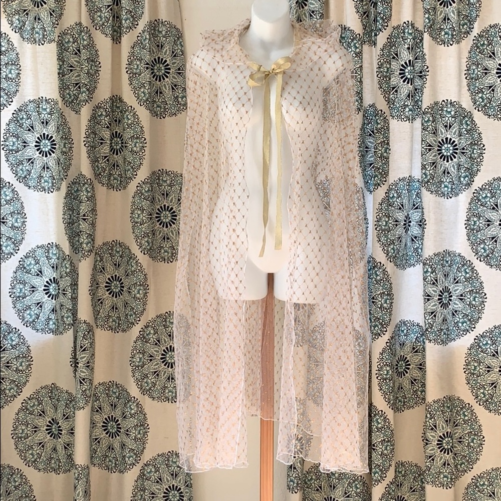 Elegant Cream Sheer Cape with Gold Accents